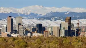 Denver skyline with mountains in the background